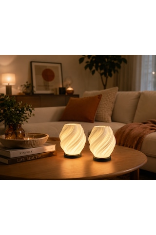 2 Adet Spiral Kablosuz Masa Lambası 11 X 13 Cm Tealight Led Işık Hediyeli Şeffaf