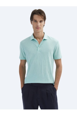 Kip Su Yeşili Düz Polo Yaka Pamuk Karışımlı T-shirt Su Yeşili