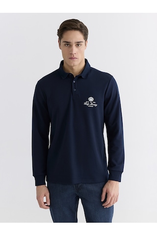 Lcwaıkıkı Classic Lacivert Polo Yaka Baskılı Erkek Sweatshirt