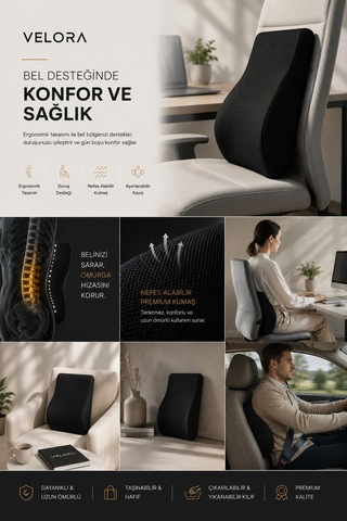 Premium Bel Desteği Ergonomik Oturma Yastığı, Ofis Ve Araç Koltuğu Uyumlu - 887005272