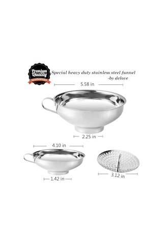 Ximistore9 3'lü Çelik Mutfak Huni Seti Filtre Dahil - Standart Ve Geniş Açık Mason Kavanozları İçin Gümüş