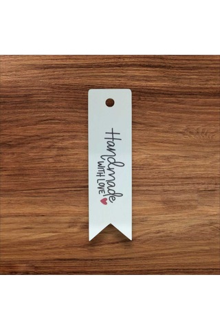 Store Handmade With Love Ve Kalp Renkli Baskılı Karton Etiket 100 Adet 7cmx2cm Yapışkansız Çok Renkli