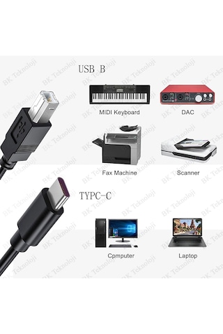 Type-c To Usb-b Yazıcı-midi Kablosu 1.5 Metre