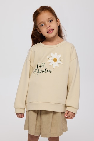 Panço Kız Çocuk Çiçek Motifli Sweatshirt Krem