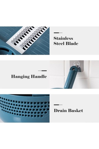 Xindoker Mavi Çok Fonksiyonlu Kalın Dairesel Süzgeçli Sebze Dilimleyici 6 Bıçak / 12 İşlev - Ev Mutfak Restoran Uygun, El Koruyucu Ve Depolama Kutusu İçeren Pratik Tasarım Mavi