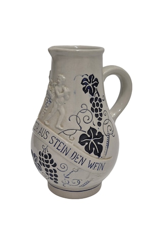 Vintage Kabartma Motifli Taş Seramik Şarap Sürahisi 20cm