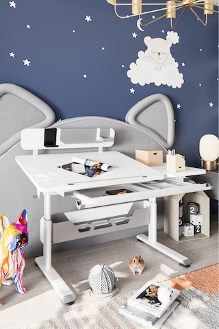 Vega Standart Yükseklik Ve Eğim Ayarlı, Çekmeceli Modern Bilgisayar, Ofis Ve Çalışma Masası Gri Gri