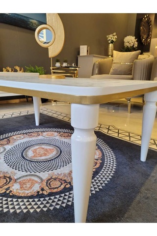 Akset Orta Sehpa Lüx Beyaz Mermer Gold