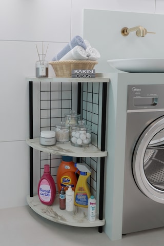 3 Raflıı Köşe Raf Banyo Ve Çamaşır Odası Çok Amaçlı Düzenleyici Metal Gövde Çevir Kur Kolay Kurulum Beyaz Mermer