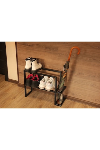 Aju Metal Ayakkabılık Ve Şemsiye Standı Modern Giriş Düzeni İçin Şık Depolama Bot Çizme Rafı Siyah
