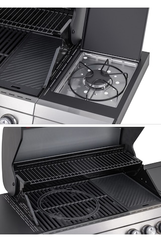 Gazlı Barbekü Mangal 4+1 Brülörlü Döküm Izgaralı 136x54x115 Cm Çelik