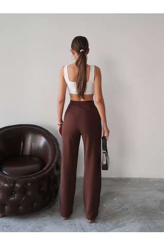 Paw Garage Kadın Valeria Beli Cırt Cırtlı Palazzo Pantolon, Krep Kumaş, 4 Mevsim Kahverengi