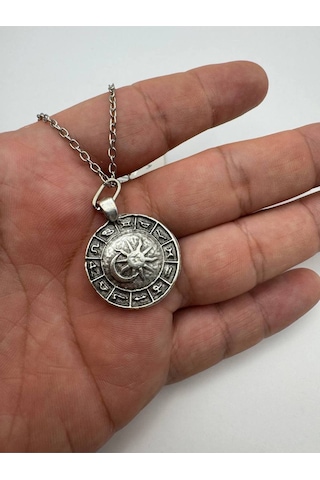 Güneş Ve Ay Figürlü 12 Burç Unisex Kolye Astroloji Ve Mistik Tasarım Çok renkli