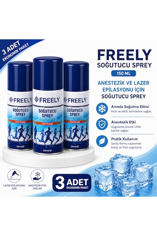 Freely Soğutucu Sprey 150 Ml, Anestezik Ve Lazer Epilasyonu İçin Soğutucu Sprey 3 Adet