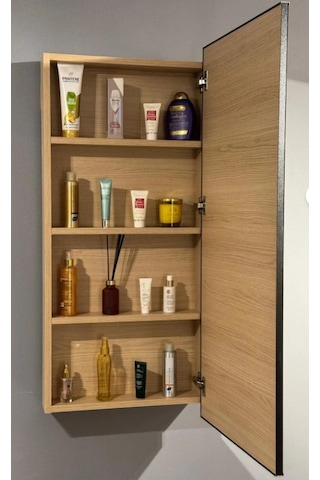 Boreas Design Vista Tek Kapaklı Aynalı Banyo Dolabı Üst Modülü Kahverengi