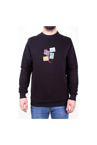 Twister 1929 Siyah Bisiklet Yaka Erkek Sweat Siyah