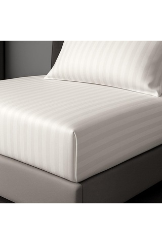Satin Stripe %100 Pamuk Saten Tek Kişilik Çizgili Lastikli Çarşaf Seti Yastıklı 120x200+30 Bej