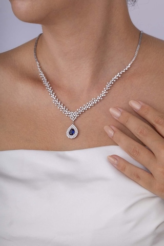 Gümüş Pazarım Hürrem Sultan Modeli Safir Taşllı Damla Motifli 925 Ayar Gümüş Kolye Çok Renkli