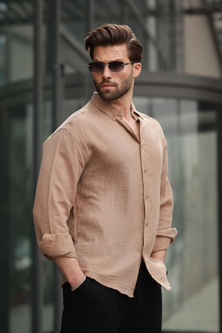 Madmext Camel Basic %100 Pamuklu Uzun Kollu Erkek Gömlek E6761 Camel