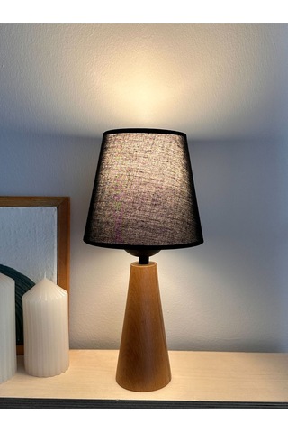 Bohem Ahşap Ayaklı Konik Abajur - Siyah Siyah