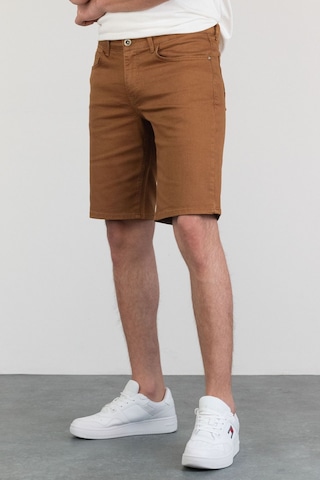 HLT Jeans Erkek Kiremit Slim Kesim Comfort Likralı Denim Esnek Jeans Kot Şort Thomas-Kiremit 001