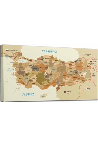 Doğaltercih Türkiye Haritası Kanvas Tablo Sınır Komşulu Eğitici ve Öğretici Dekoratif Tablo 3104