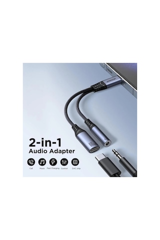 Joyroom Audio Adaptör 2in1 Type-c To 3.5mm+type-c -siyah