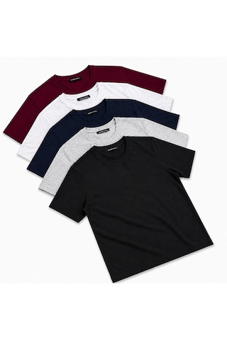Fabio Cassani Classics Men Relaxed Fit Basic Kısa Kol Tişört 5'li Siyah-laci-beyaz-gri-bordo Karışık-çok Renkli