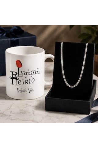 Bk Gift Kişiye Özel Babalar Günü Tasarımlı Beyaz Kupa & Sık Gurmet Zincir Kolye -9, Babalar Günü Hediyesi Gümüş