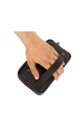 Kahverengi Erkek Lüks El Ve Bileklik Kemerli Portföy El Çantası Kahverengi