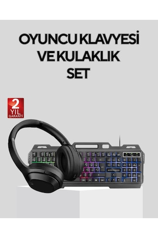 Gaming Set Işıklı Klavye Mouse + Bluetooth 5.2 Kulaklık Oyuncu Paketi