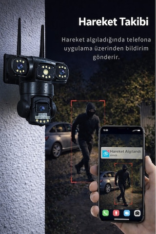 3 Kameralı Wifi Hareket Takipli 9mp Full Hd Güvenlik Kamerası