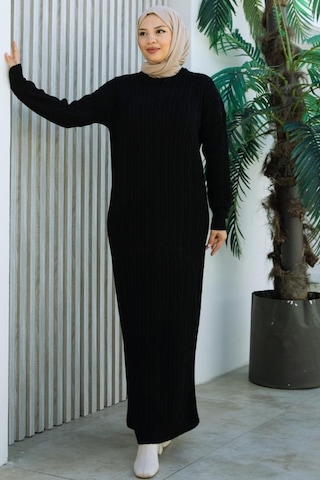 Brc2440siyah-bisiklet Yaka Örme Triko Elbise Siyah