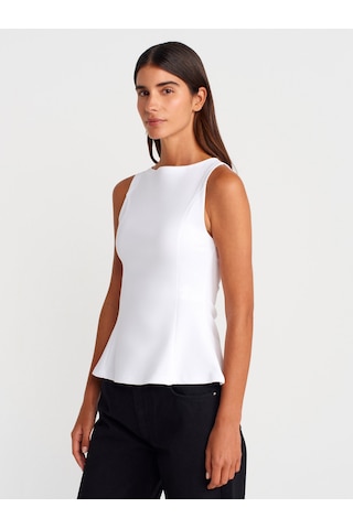 Dilvin 21001 Kayık Yaka Peplum Top-beyaz Beyaz
