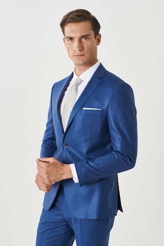 AC&Co / Altınyıldız Classics Eksta Slim Fit Dar Kesim Mono Yaka Kareli Mavi Takım Elbise Mavi-48-6N Mavi
