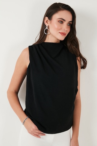 Lela Slim Fit Dik Yaka Omuz Büzgülü Bayan Bluz 6527836 Siyah
