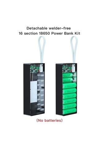 Novahub Siyah 16x18650 Dıy Güç Bankası C Tipi Mikro Usb El Feneri Kılıfı Powerbank Hızlı Şarj Dijital Ekran Korumalı/ Siyah