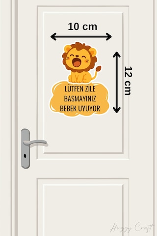 Lütfen Zile Basmayınız Bebek Uyuyor Kapı Zili Etiketi - Sevimli Aslan Sticker Standart