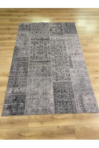 Çam Halı Siesta Patchwork 32-463 Etnik Eskitme Desenli Dokuma Tabanlı Yıkanabilir Şönil Salon Ve Oda Halısı Koyu Gri