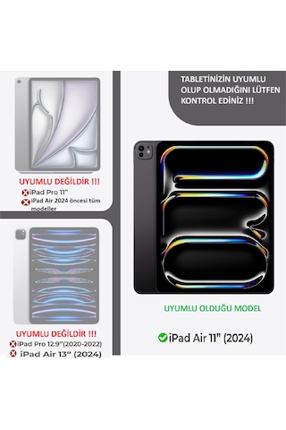 Apple Uyumlu iPad, Air 11inç M2 2024 Tablet Temperli Cam Ekran Koruyucu A2902 A2903 A2904 Kılıf