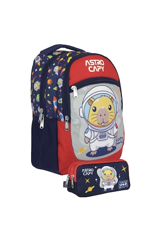 Capybara Erkek Çocuk İlkokul Sırt Çantası Ve İki Gözlü Kalemlik Seti - Lacivert/kırmızı Setcpb5227c Çok Renkli
