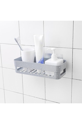 Banyo Köşeliği Şampuan Rafı Banyo Rafı Güclü Yapıstırıcılı Delmeye Gerek Yok Plastik Gri Diğer