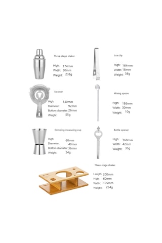 By-7 7'si 1 Arada Paslanmaz Çelik Barmen Seti Bar 350ml