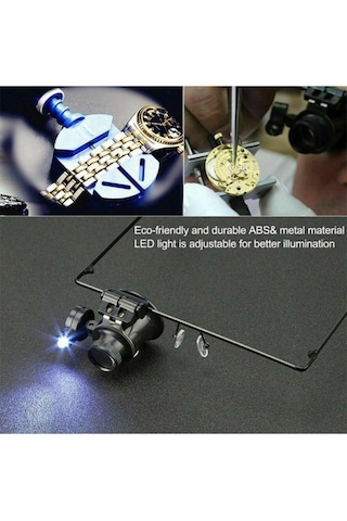 Işıklı Gözlük Büyüteç, 20x Büyütme, 3 Led Işık, Saatçi Kuyumcu Büyüteci