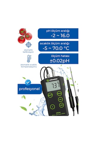 Milwaukee Mw102-food Gıda Tipi Ph Metre Gıda Güvenliği Ve Üretim Kontrolü İçin