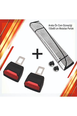 Cam Güneşliği Metalize 130x60 Cm +tüm Araç. Uyg.yükseltici 2 Ad