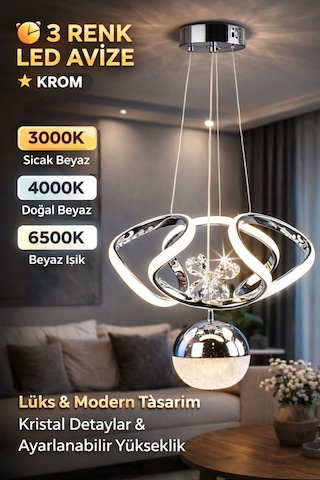 Lzy Avize Store Modern Krom Cam Avize Yatak Odası - Hol - Salon Gri Gri