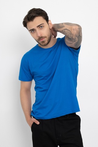 Dasüniforma Bisiklet Yaka Günlük Pamuklu Yumuşak Dokulu Comfort Fit Basic T-shirt Mavi