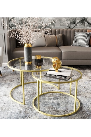 Dekoport Milas Mat Gold Orta Sehpa - Temperli Şeffaf Cam Gold