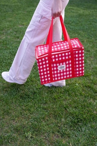 Büyük Boy Kırmızı Piknik Çantası Termo Lüks Plaj Çantası Seyahat Kamp Çantası 35 X 20 X 20 Cm Kırmızı